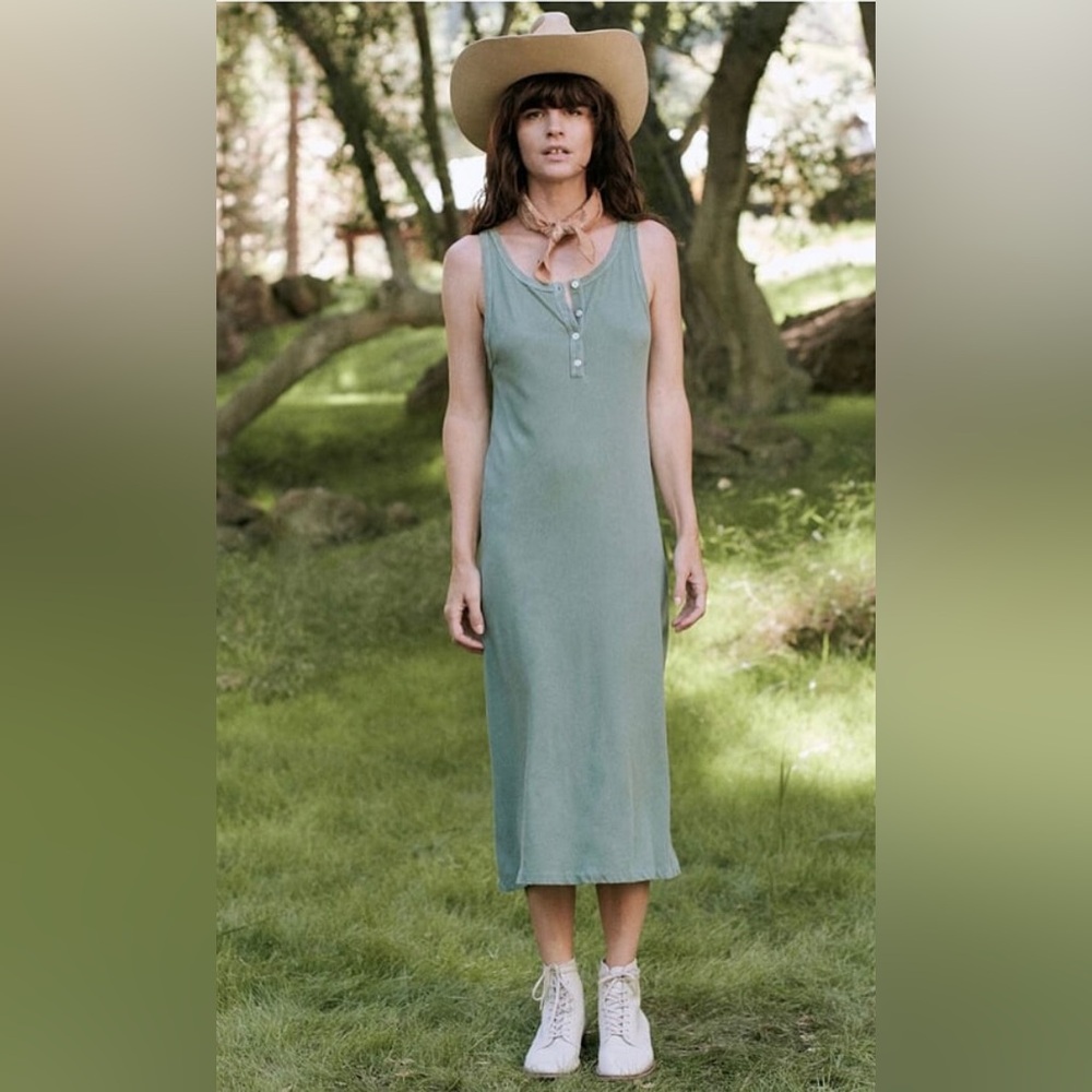 The Great - The Slim Henley Tank Dress in Basil size 3